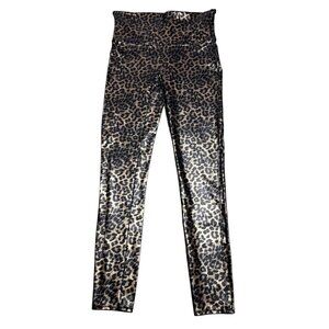 SPANX Faux Leather Shiny High Rise Animal Print Cheetah Leopard Leggings Large